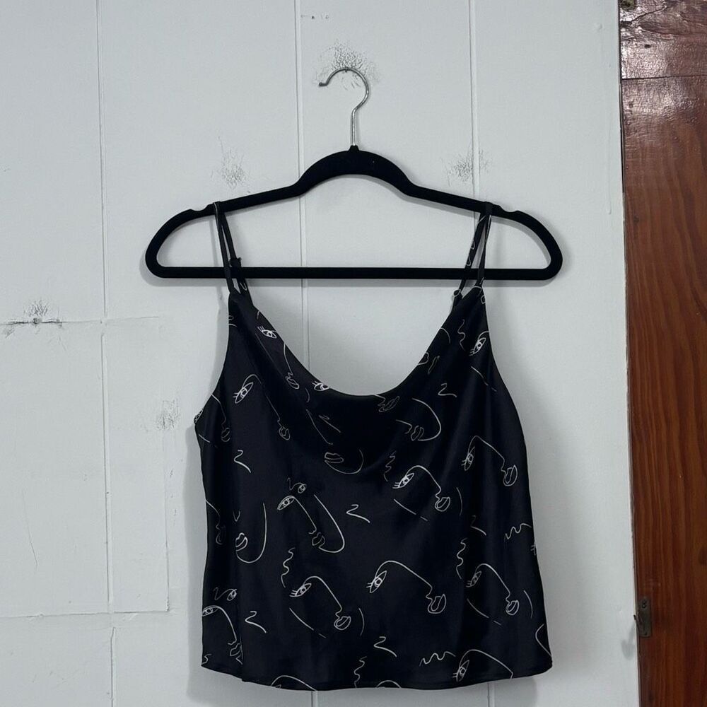 Forever 21 Black Satin Abstract Face Tank‎ Size Large